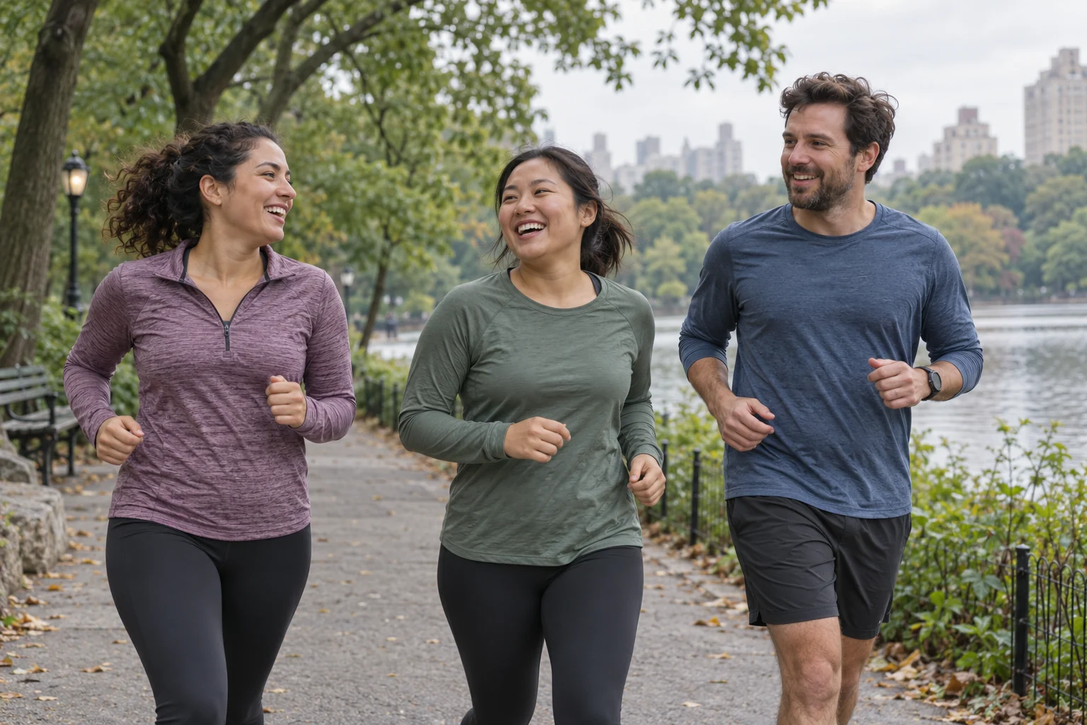 Friends enjoying a relaxed run in the park